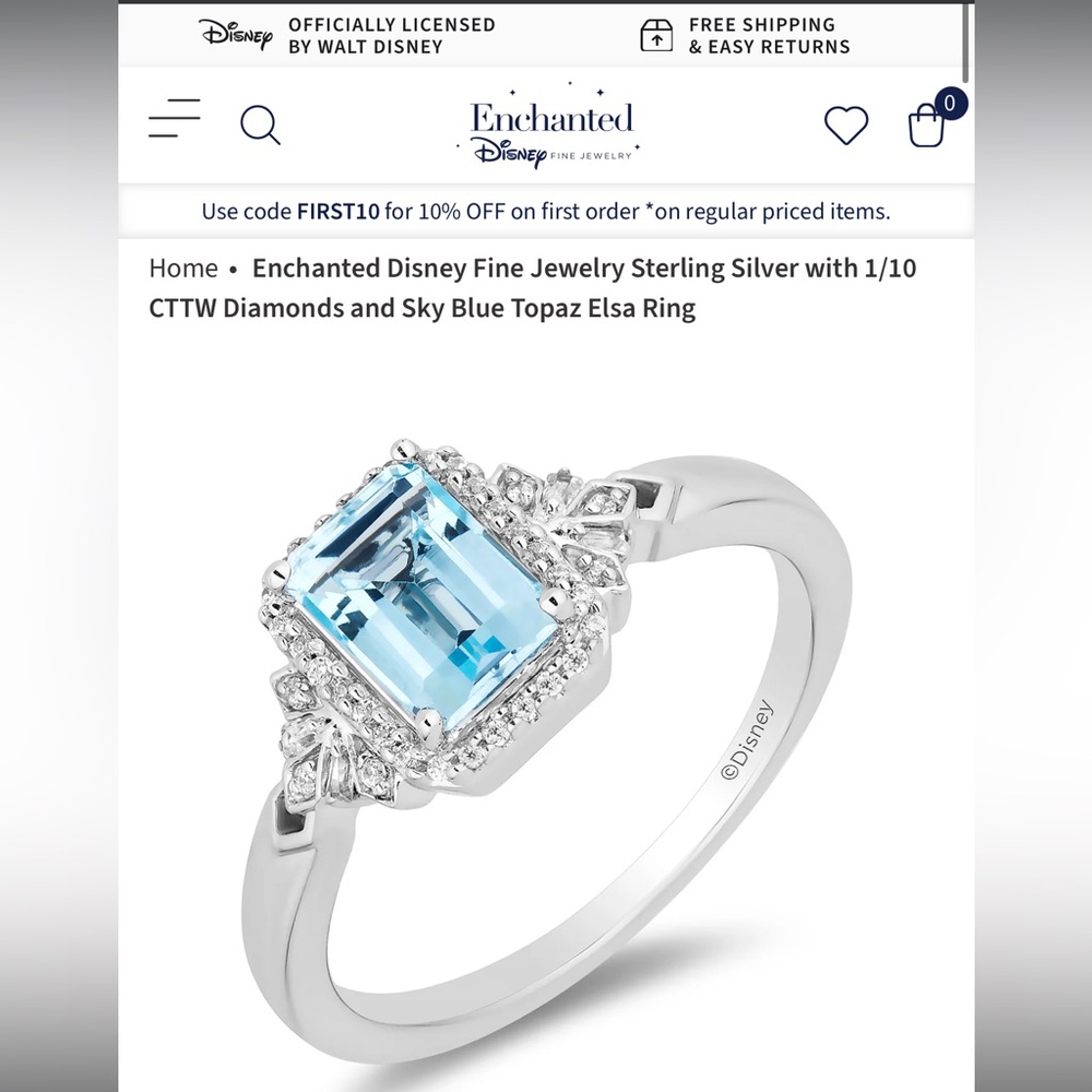 Disney Enchanted Blue Topaz Elsa Ring